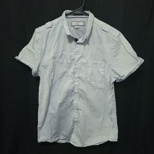 PD&C Men's M Shirt Button Up Light Blue Short Sleeve